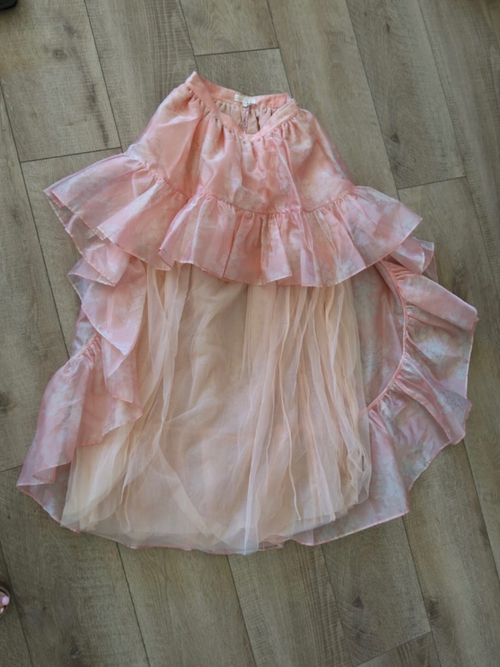 LoveShackFancy Organza Ruffle Skirt — Peach Watercolor Floral ✧ Size 4 NWT